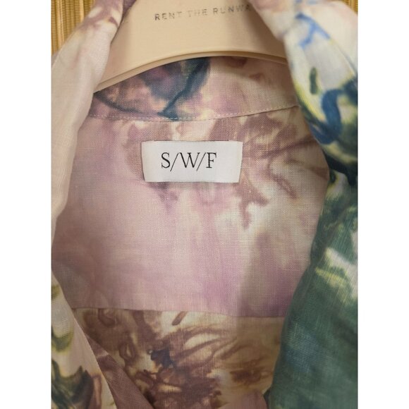 S/W/F Tie-Dye Linen Cropped Blouse S Designer Balloon Sleeves Buttons - Picture 3 of 6